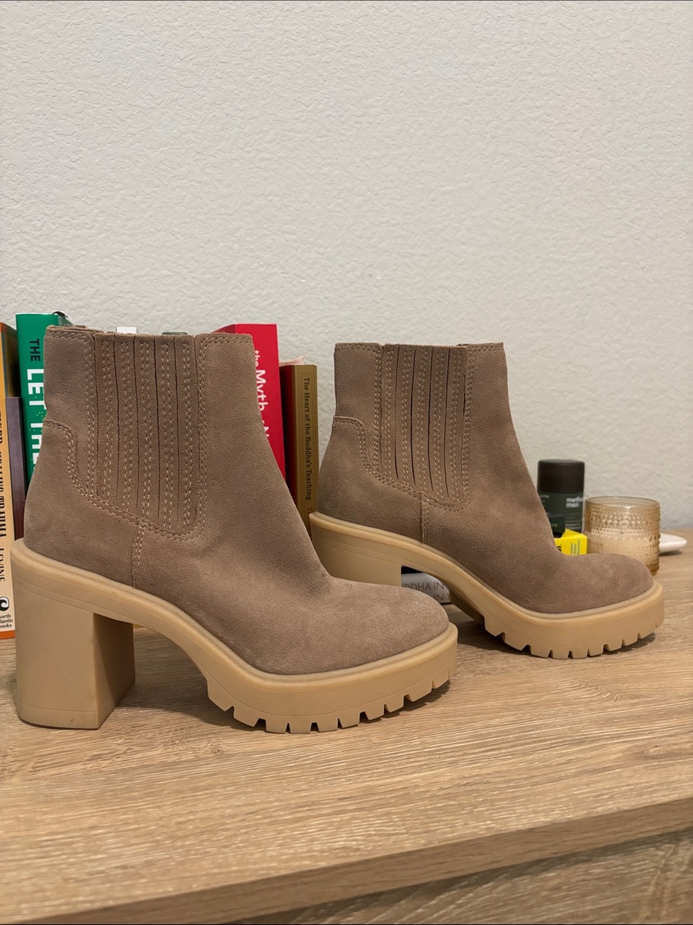 Dolce Vita Taupe Suede Platform Chelsea Booties